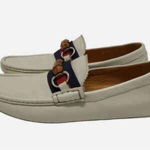 Gucci Cream Loafers with Red and Blue Stripe